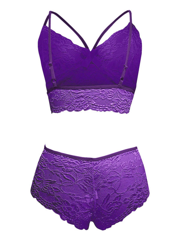 European and American sexy lingerie set with lace Purple