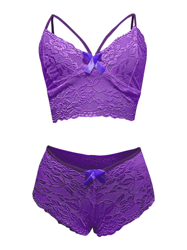 European and American sexy lingerie set with lace Purple2
