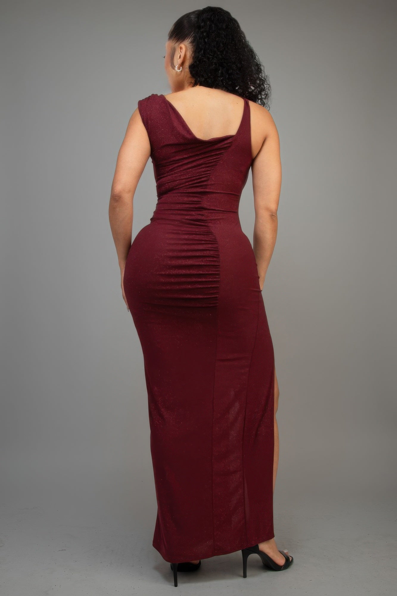 Glitter Slitted Dress Red 5