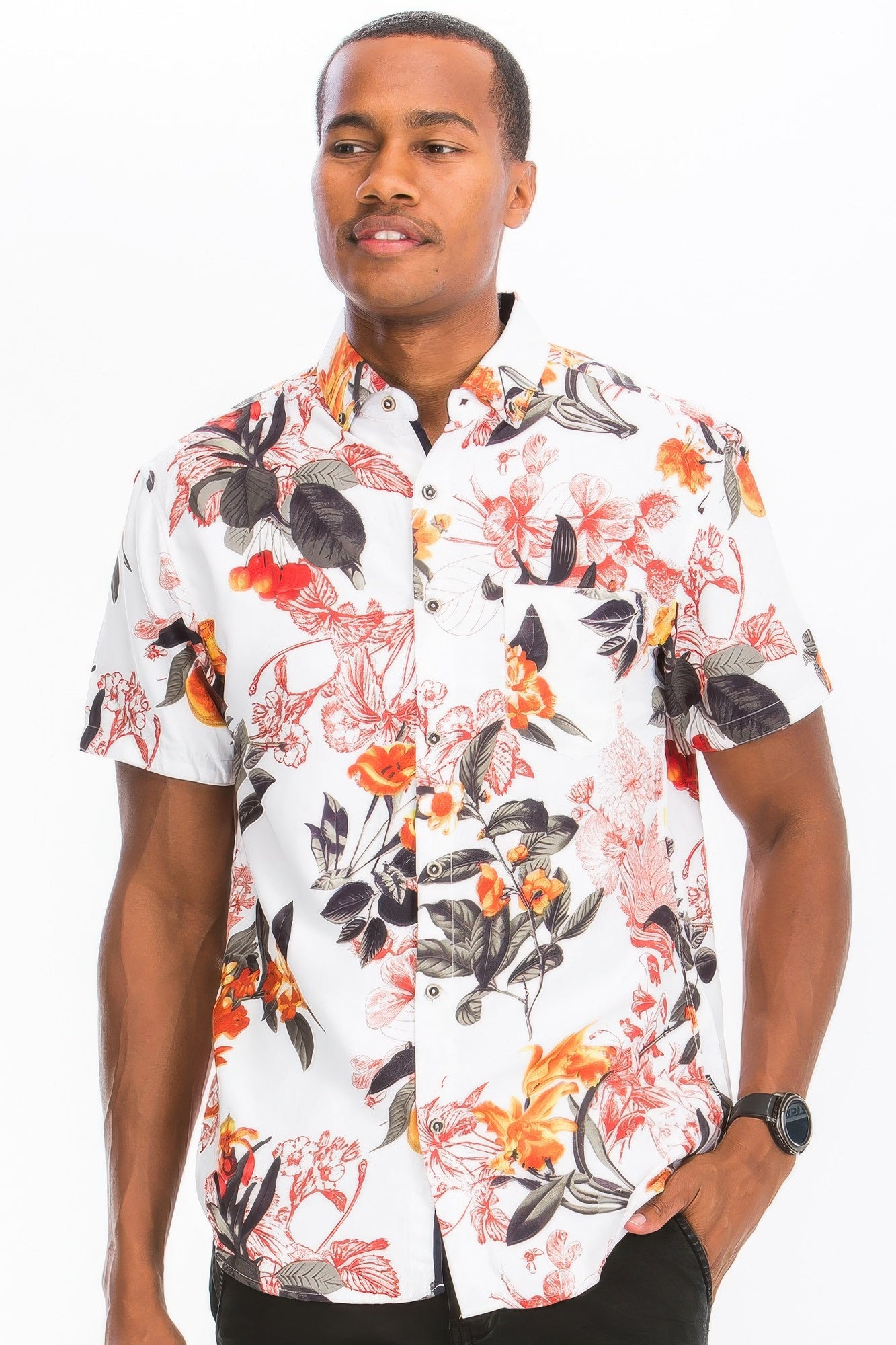 Hawaiian Print Button Down Shirt Multi Colors White