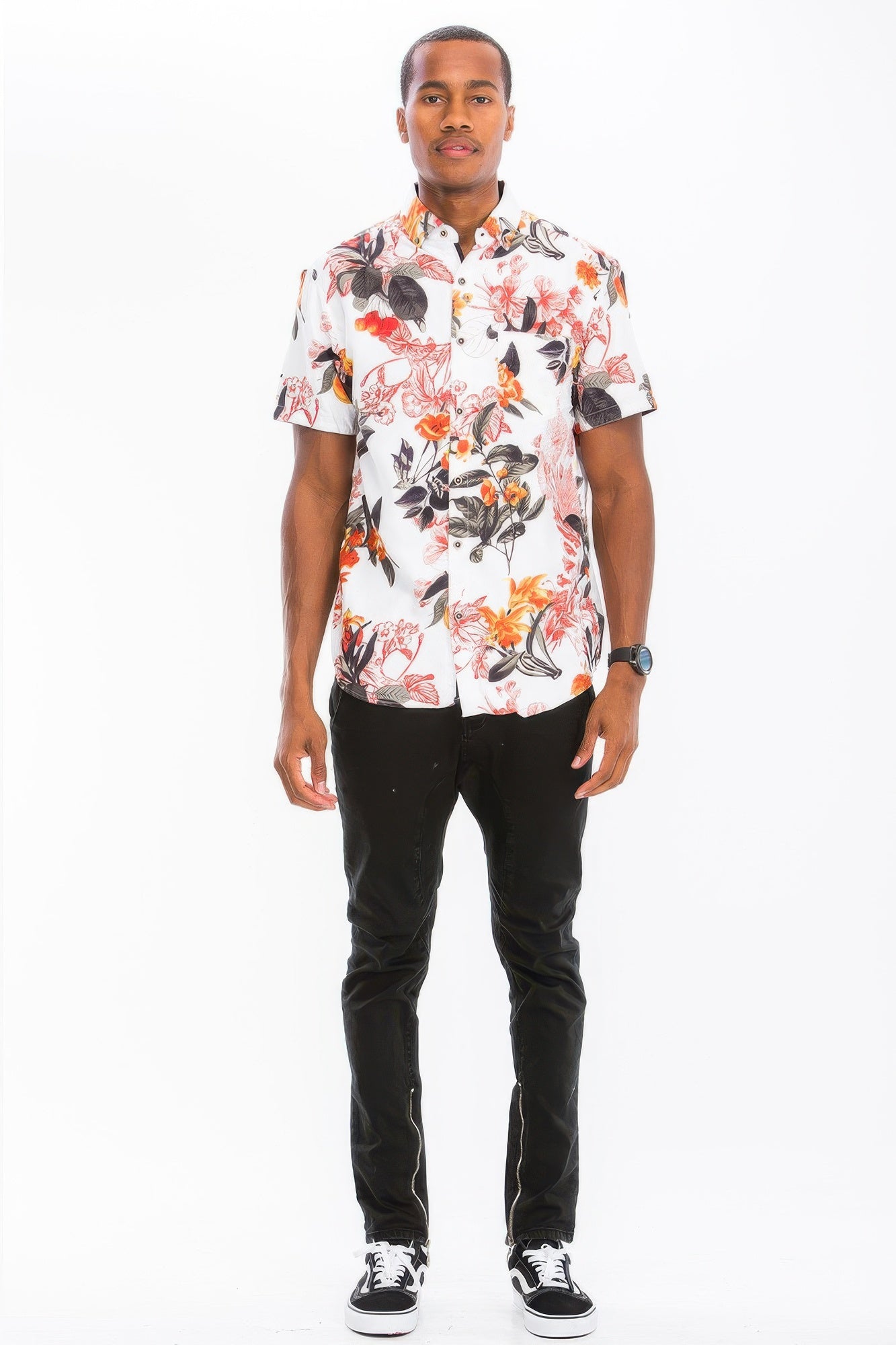 Hawaiian Print Button Down Shirt Multi Colors White 2