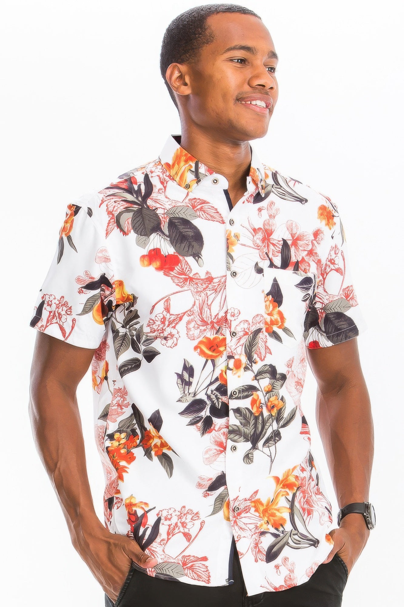 Hawaiian Print Button Down Shirt Multi Colors White 3