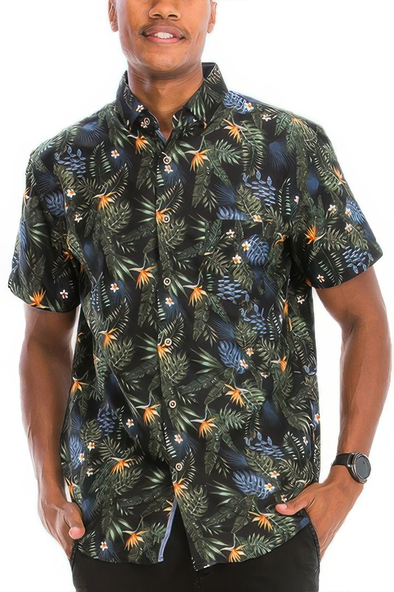 Hawaiian Print Button Down Shirt Multi Flower