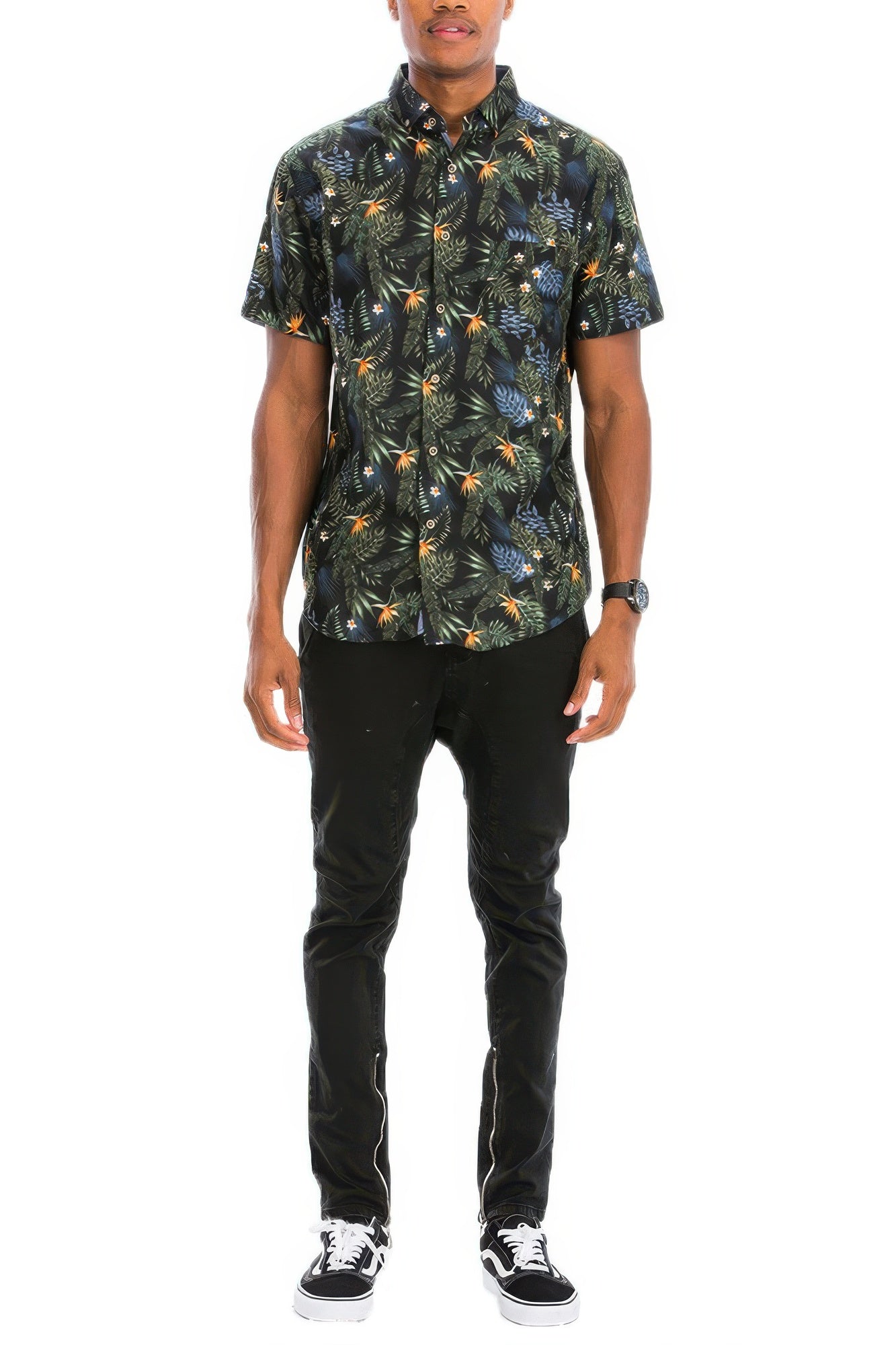 Hawaiian Print Button Down Shirt Multi Flower 2