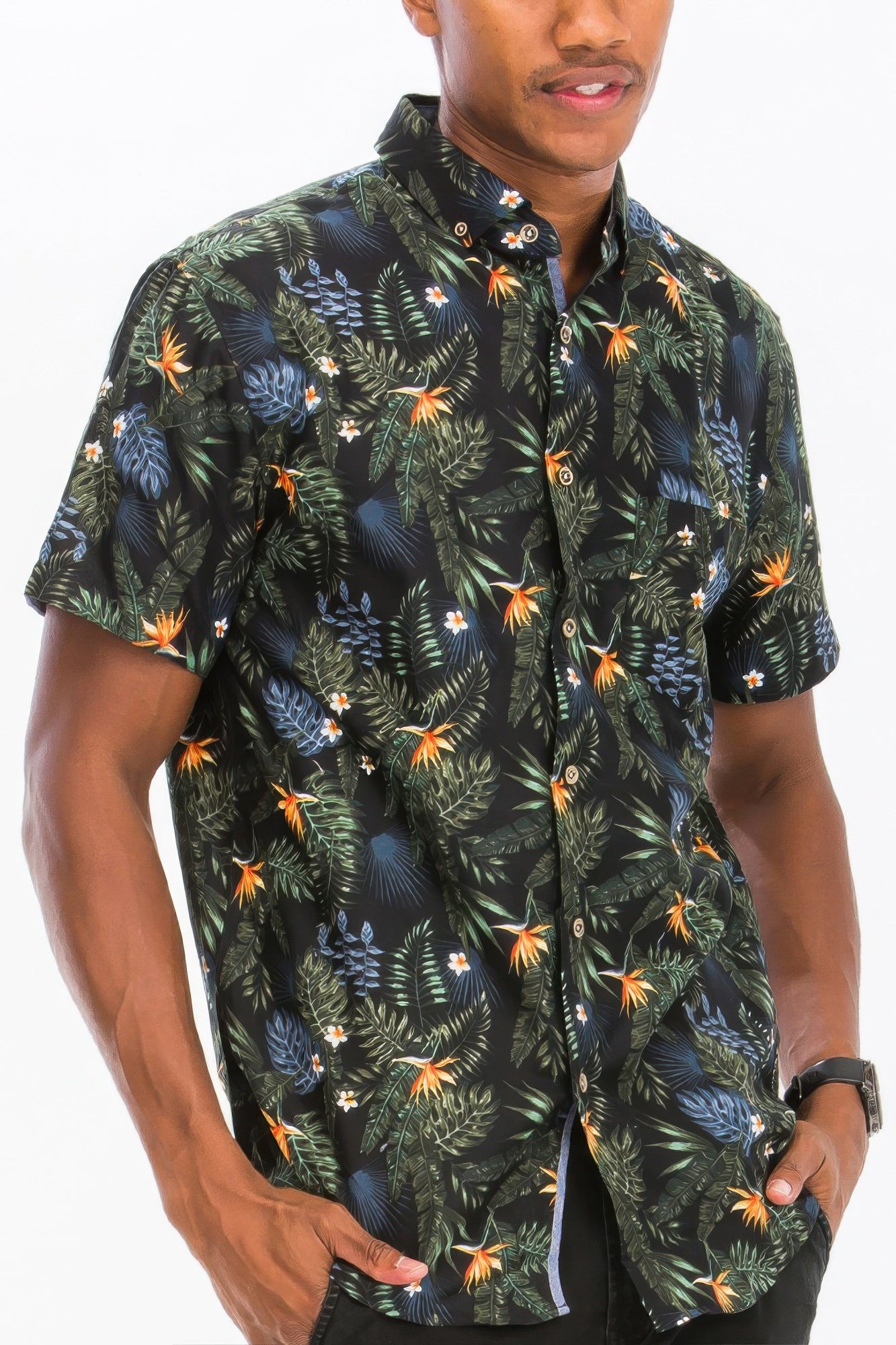 Hawaiian Print Button Down Shirt Multi Flower 3