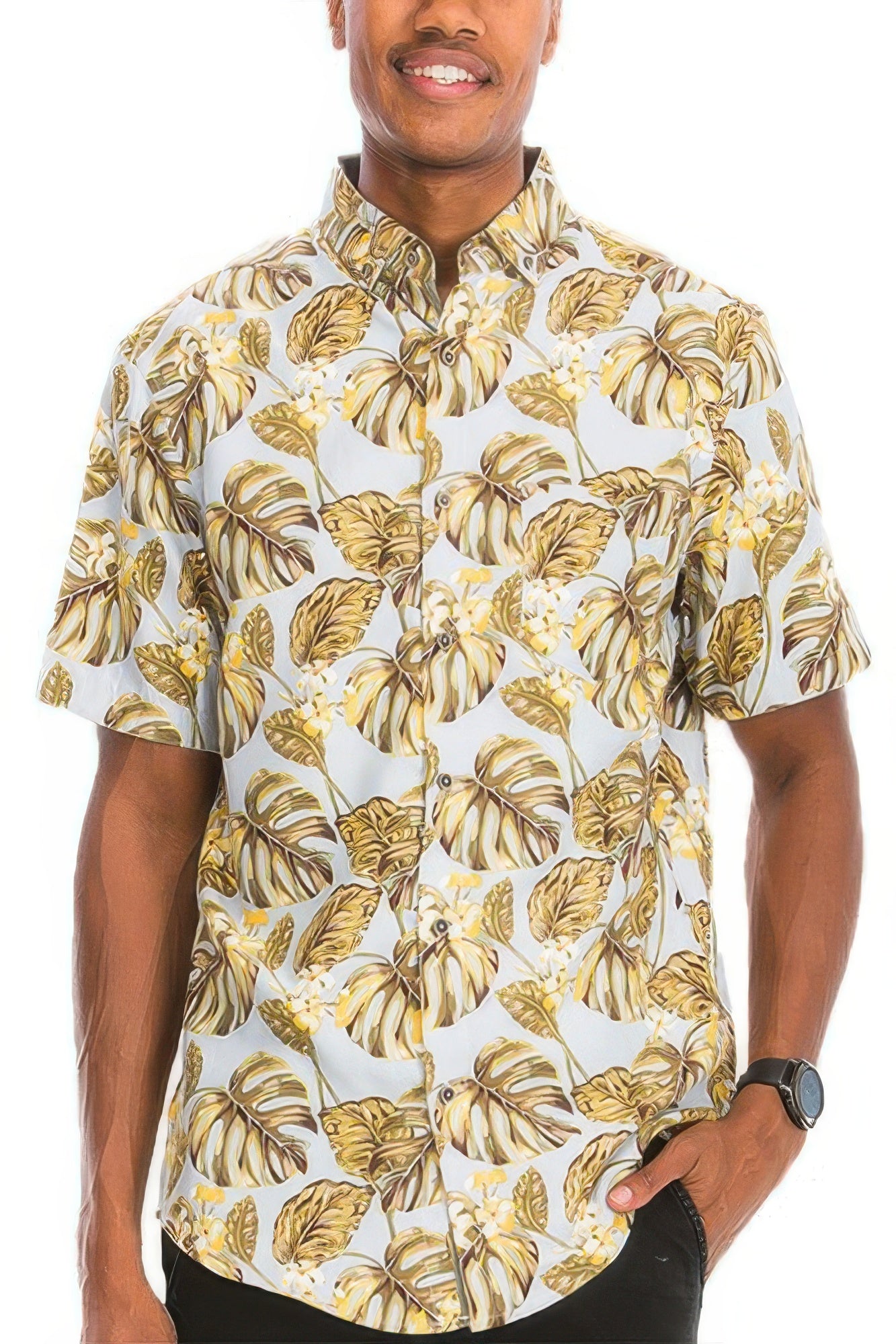 Hawaiian Print Button Down Shirt Multi Yellow