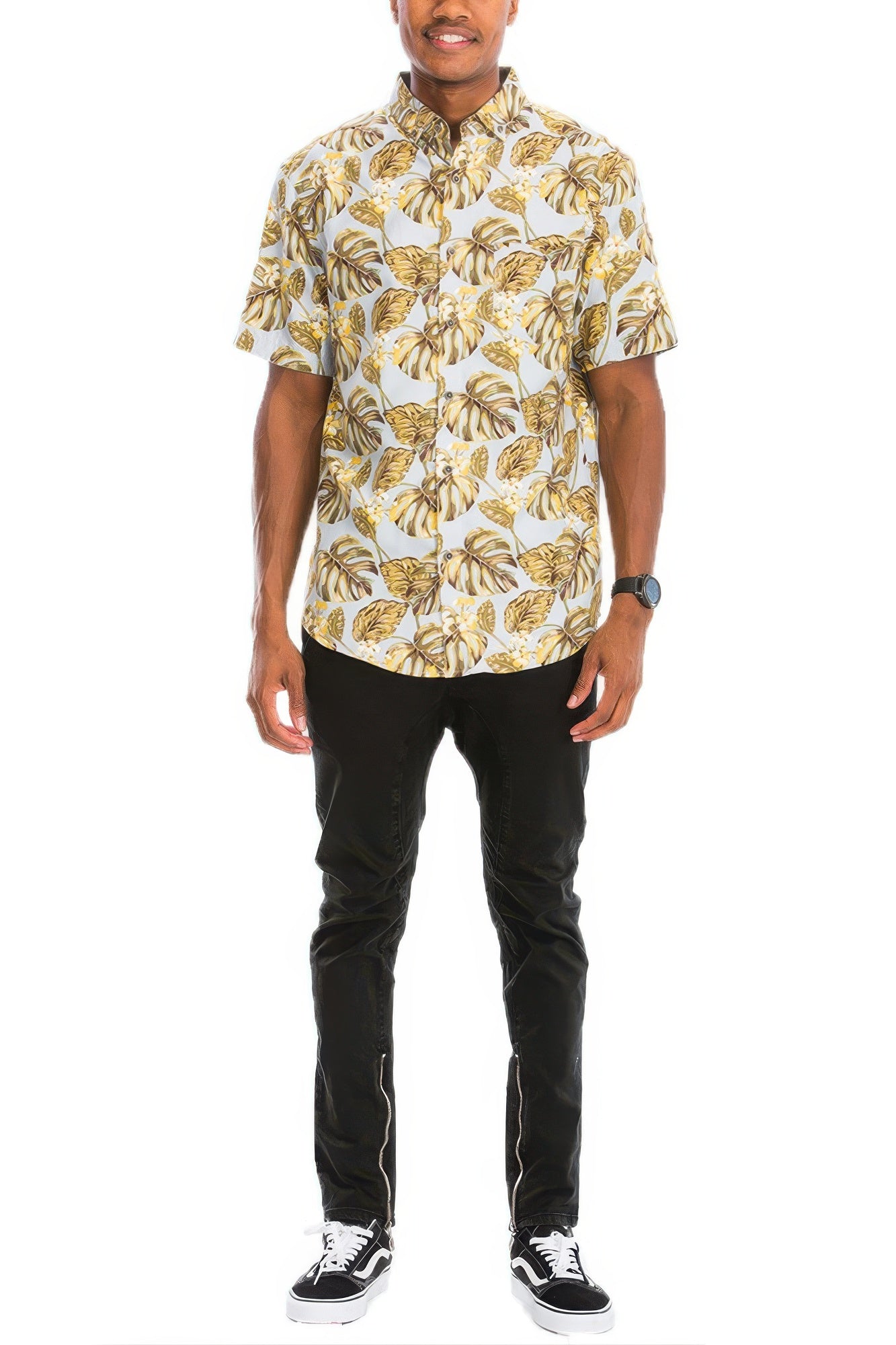 Hawaiian Print Button Down Shirt Multi Yellow 2