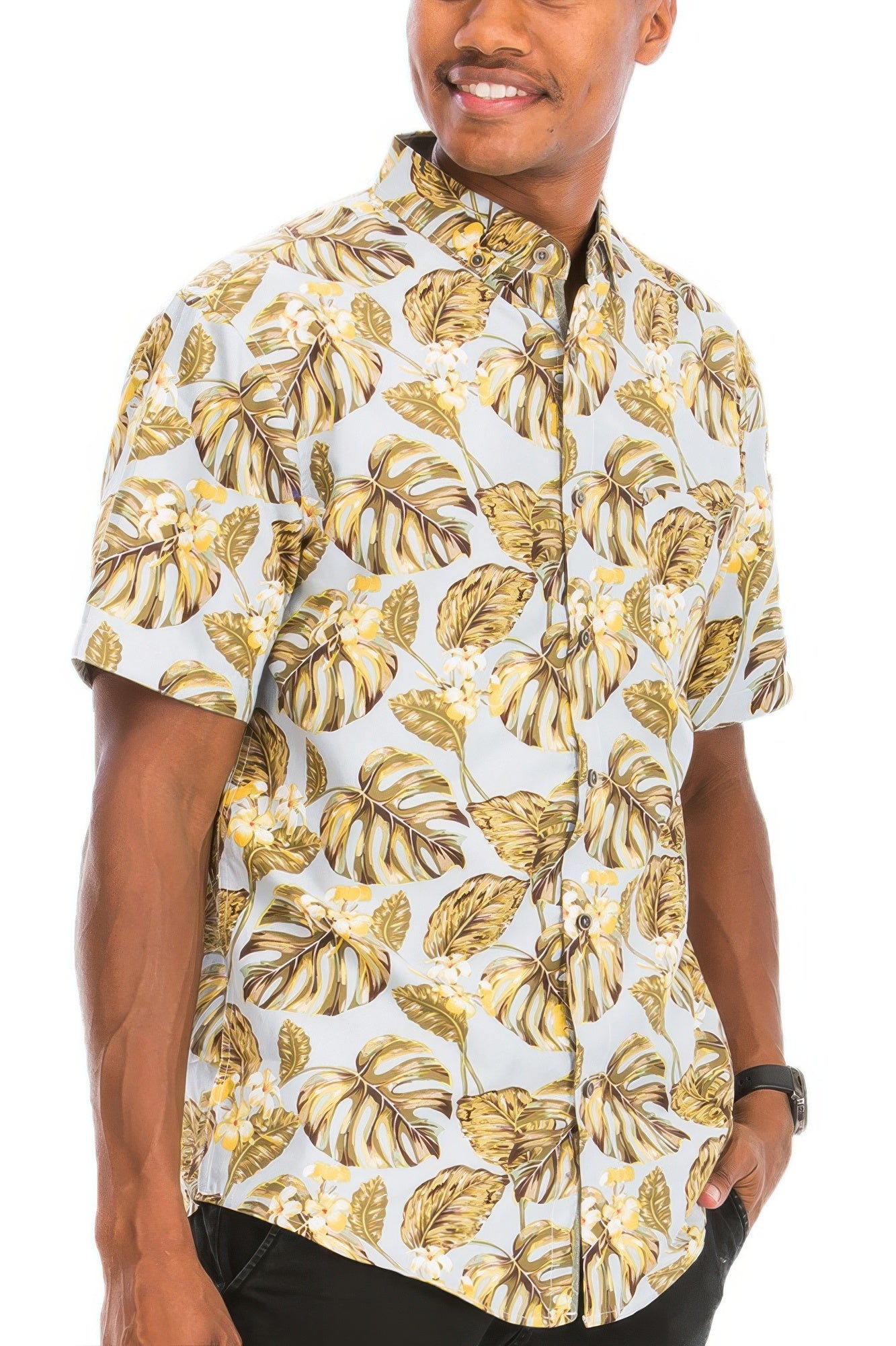 Hawaiian Print Button Down Shirt Multi Yellow 3