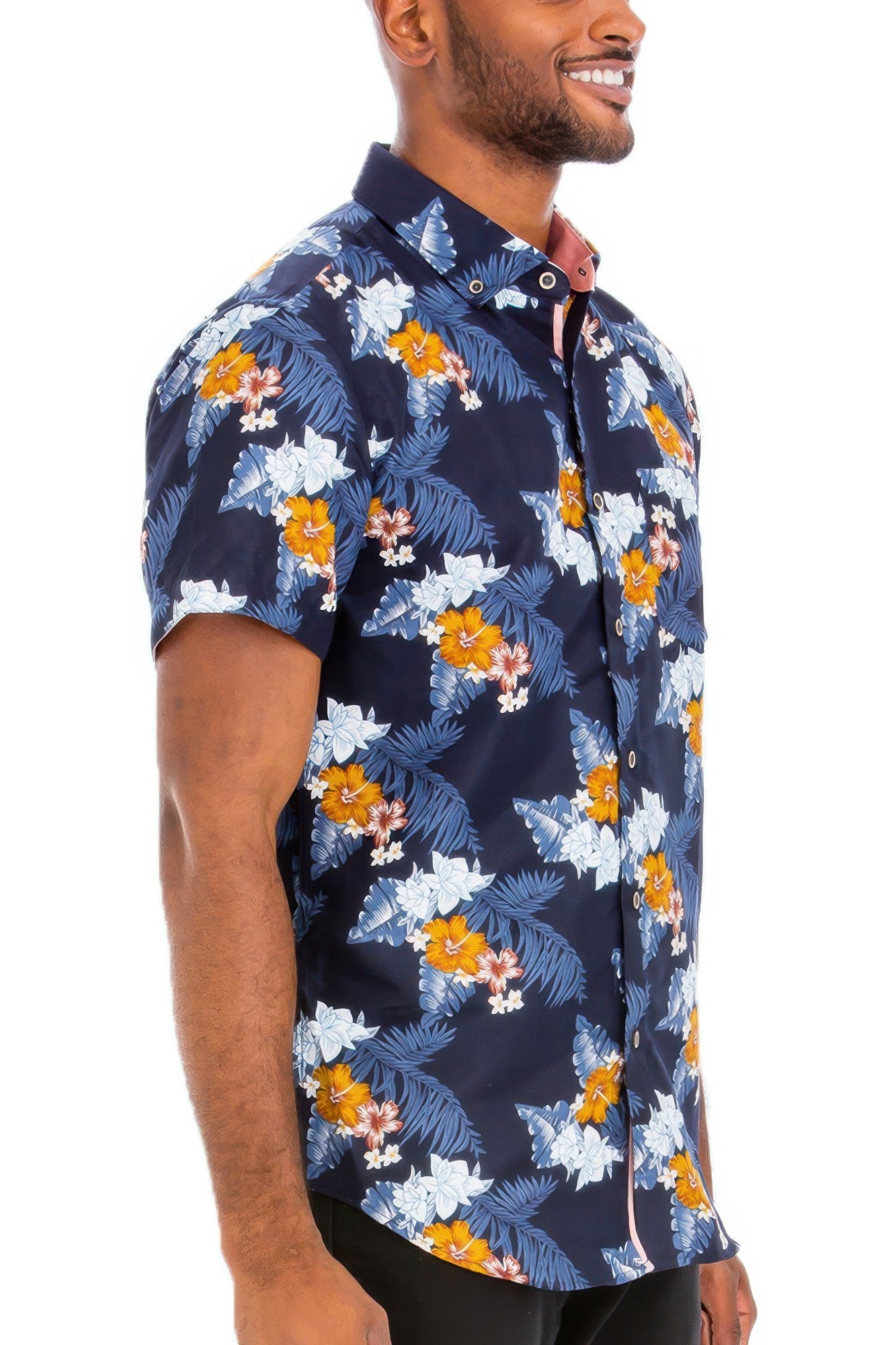 Hawaiian Print Button Down Shirt Multicolor Blue 3