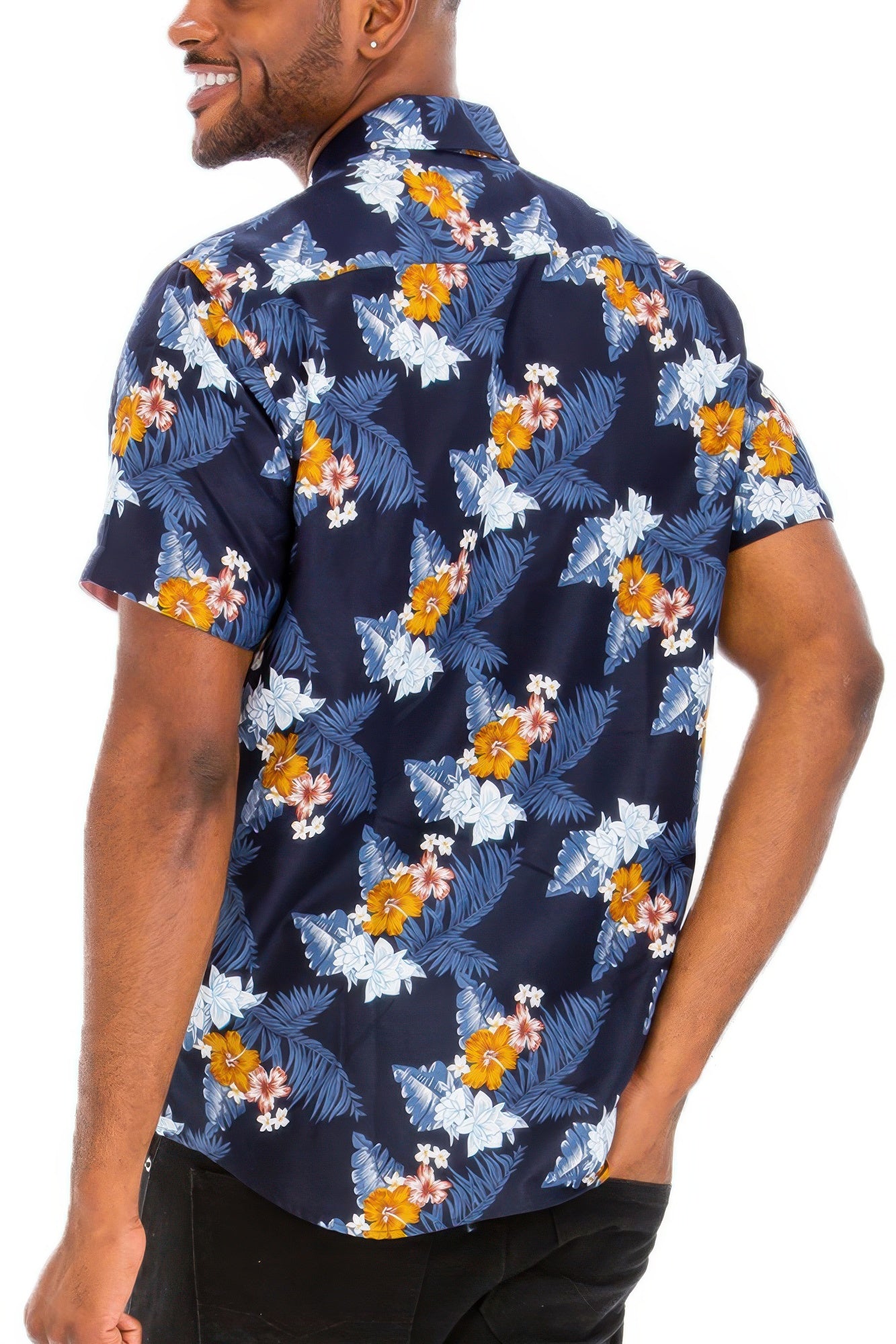 Hawaiian Print Button Down Shirt Multicolor Blue 4