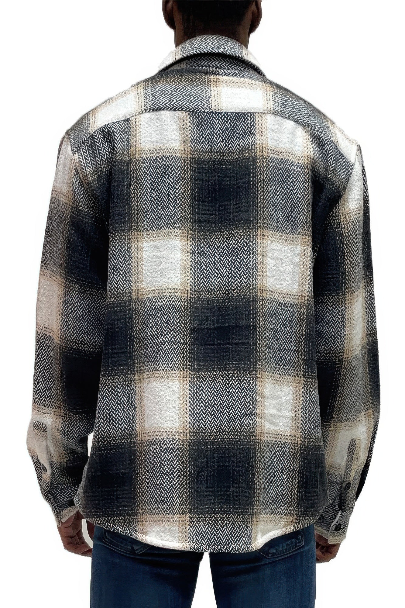 Men's Flannel Shirt Jacket Shacket Black Back