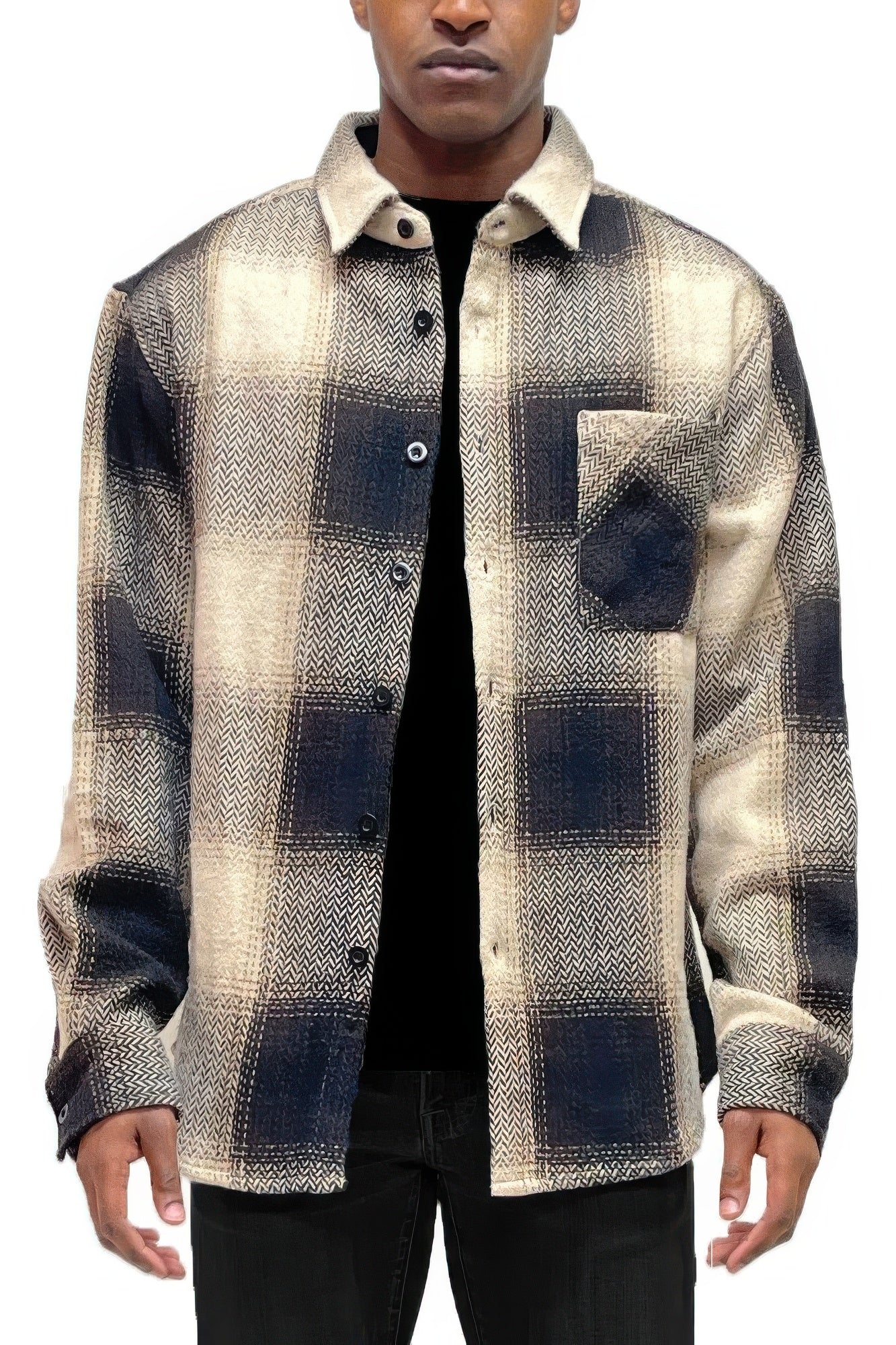 Men's Flannel Shirt Jacket Shacket Brown Front
