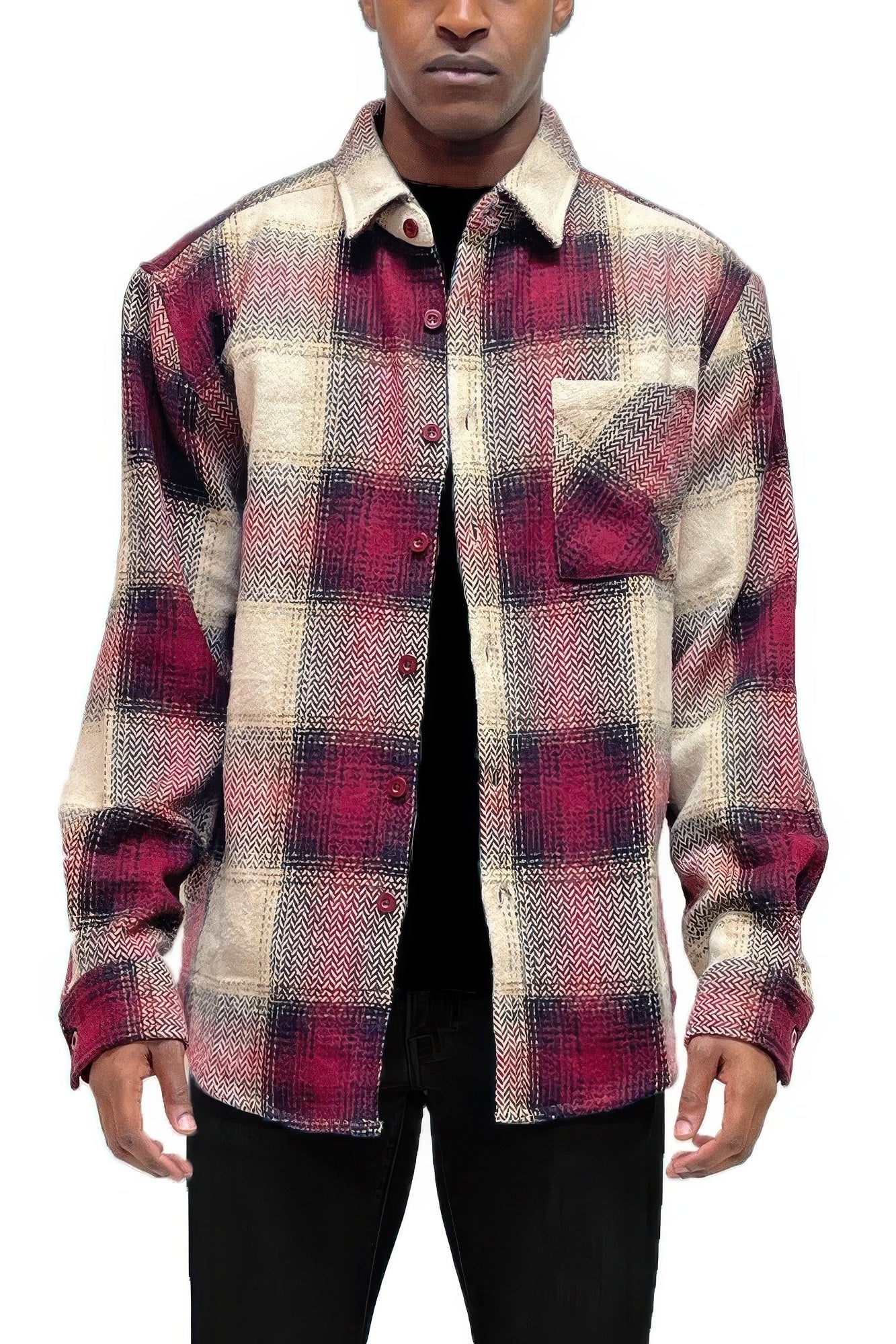 Men's Flannel Shirt Jacket Shacket Red Front