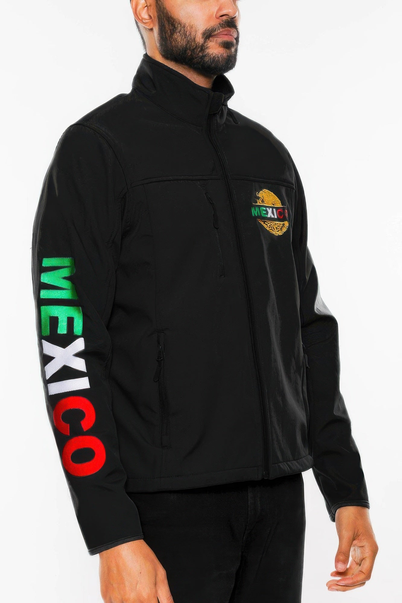 Mexico Embroidered Soft Shell Jacket Black Right Sleeve
