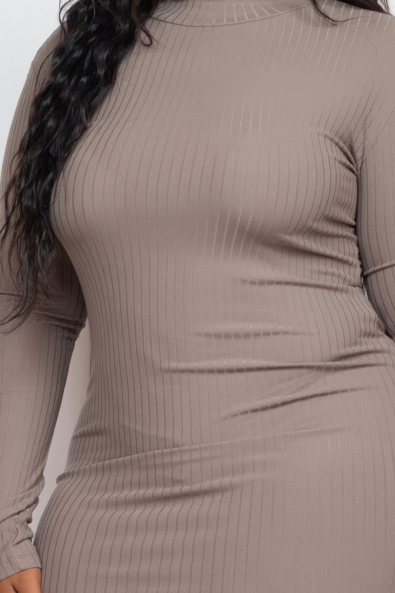 Plus Size Ribbed Long Sleeve Mock Neck Mini Bodycon Dress 4