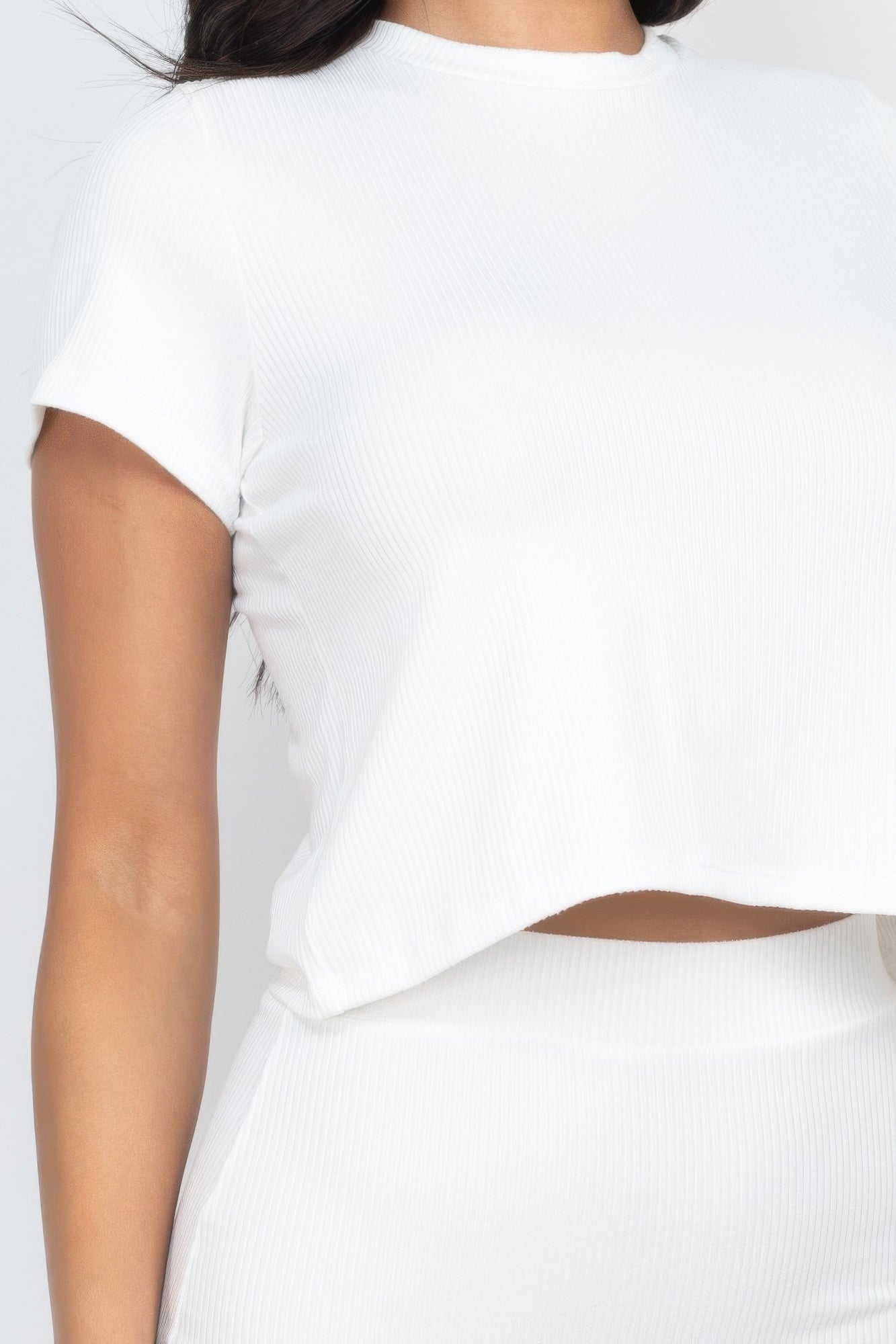 Short Sleeve Ribbed Top & Midi Skirt Set White 4