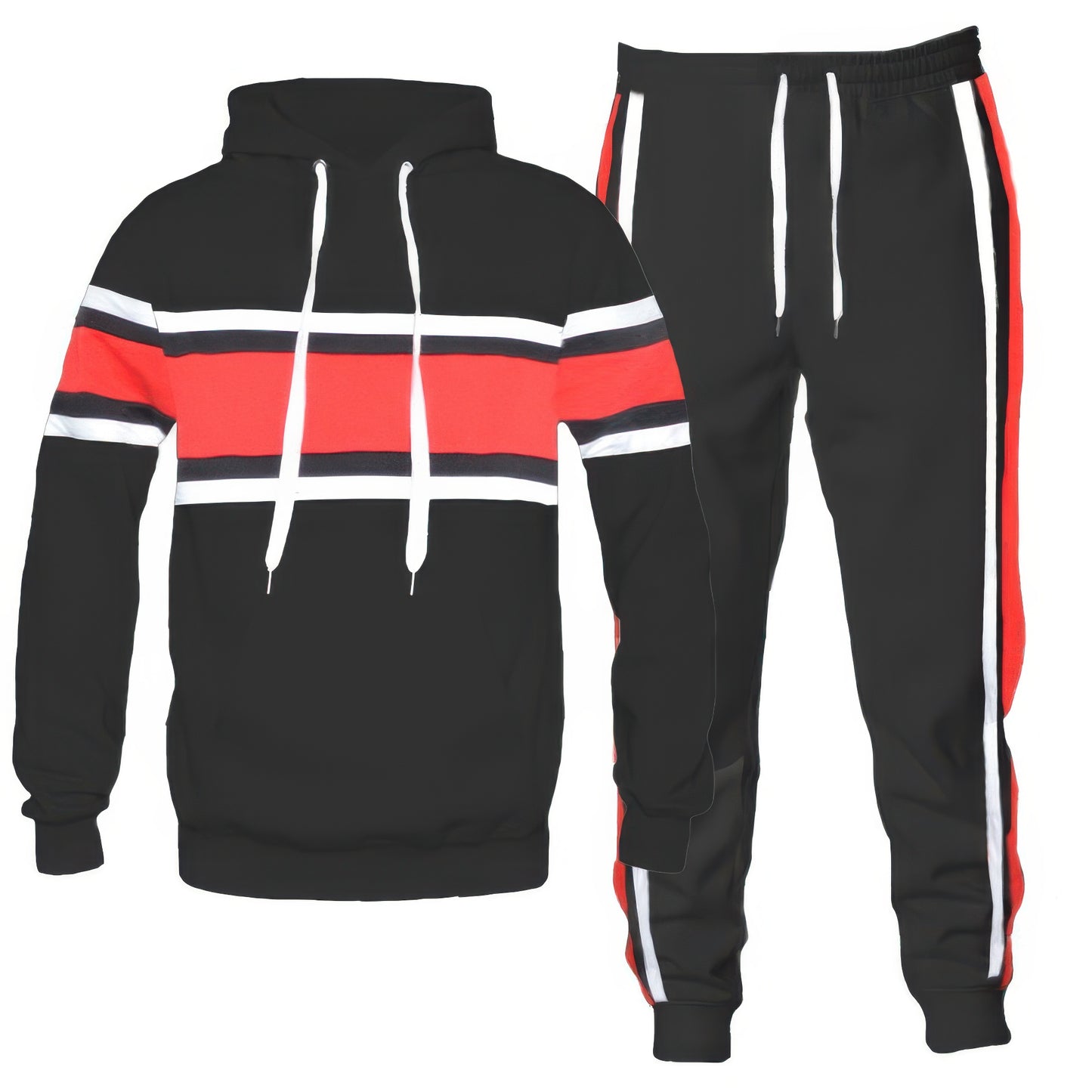 Solid With Three Stripe Pullover Hoodie Black Red