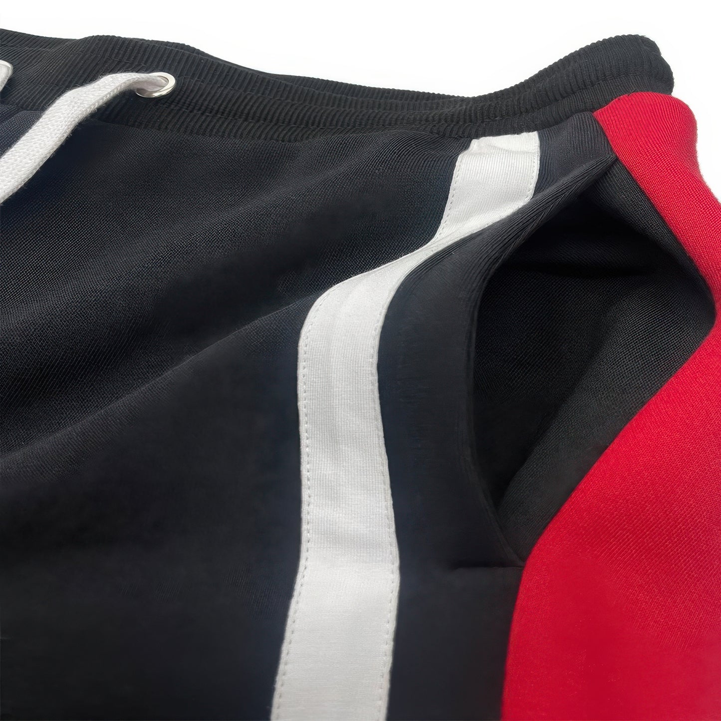 Solid With Three Stripe Pullover Hoodie Black Red 2