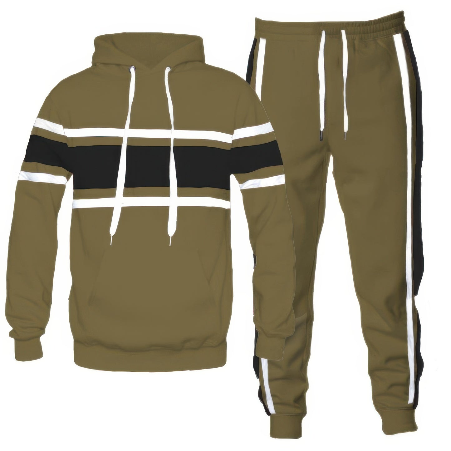 Solid With Three Stripe Pullover Hoodie Olive Black
