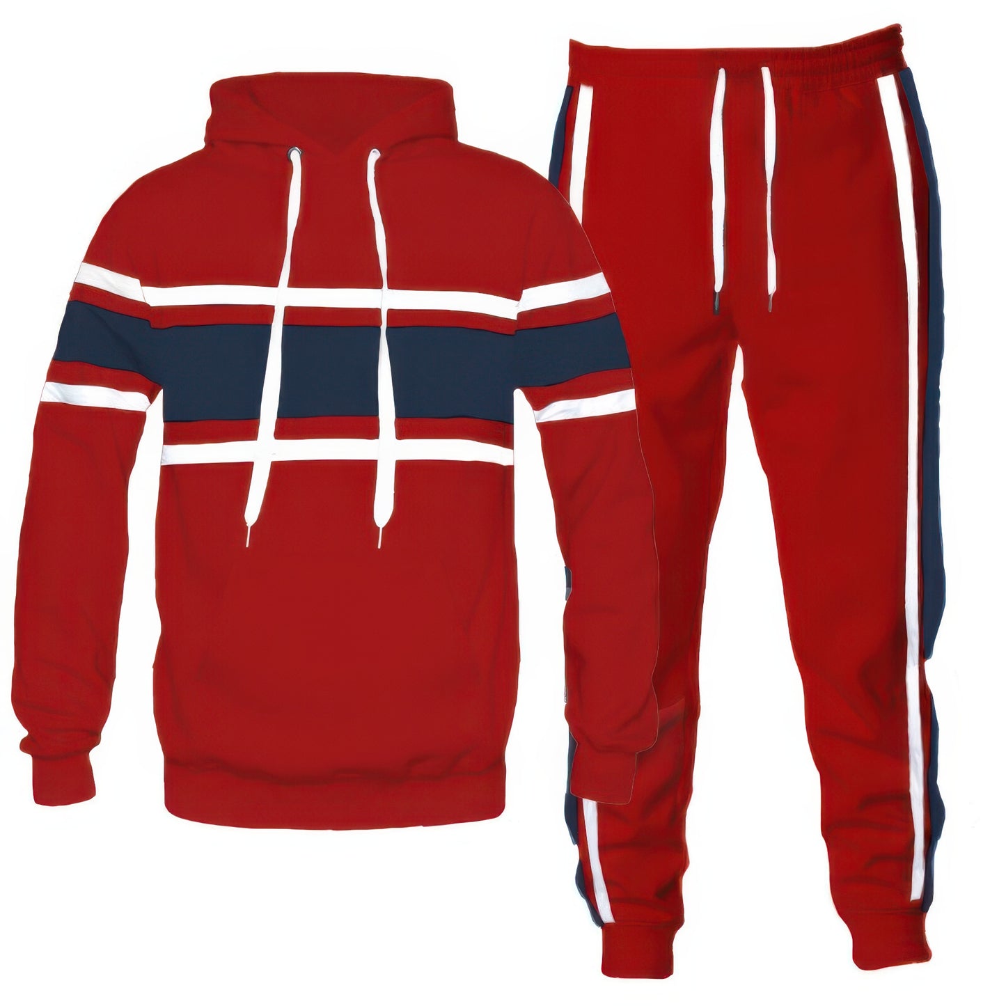 Solid With Three Stripe Pullover Hoodie Red Navy