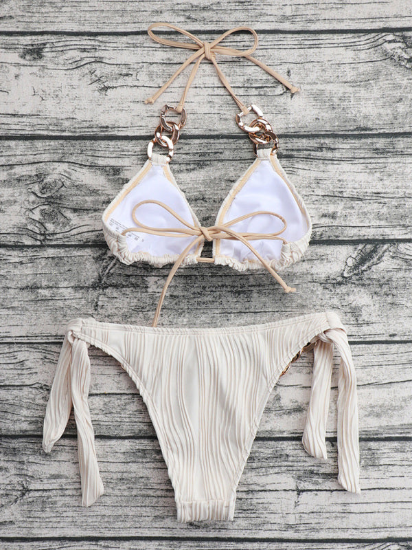 Swimsuit sexy bikini fashion ladies two piece swimsuit Cream 2
