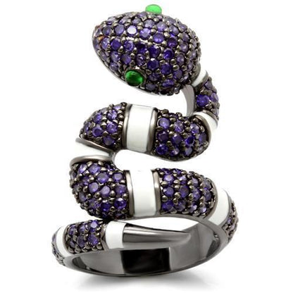0W184 - Ruthenium Snake Brass Ring with AAA Grade CZ in Multi Color
