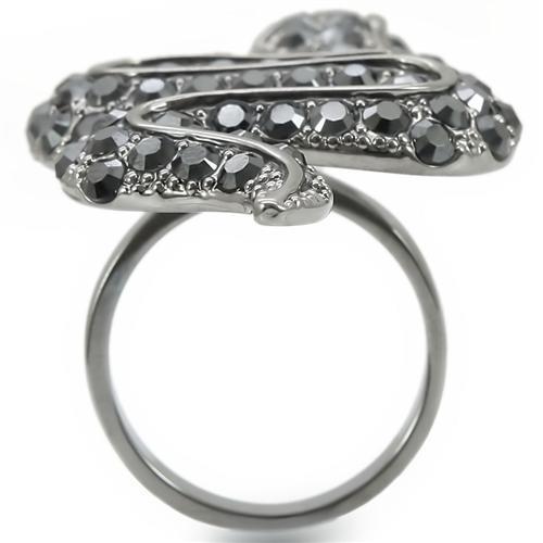 0W282 - Ruthenium Brass Snake Ring with Top Grade Crystal in Jet