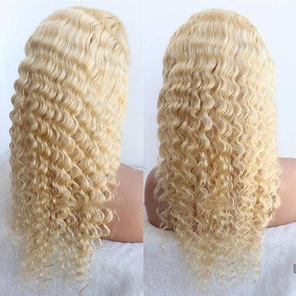 30 Inch Raw Virgin Human Hair Deep Wave 613 Blonde Lace Front Closure Wig