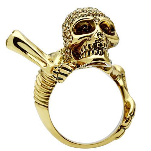 3W020 - Gold White Metal Skull Ring with Top Grade Crystal in Citrine