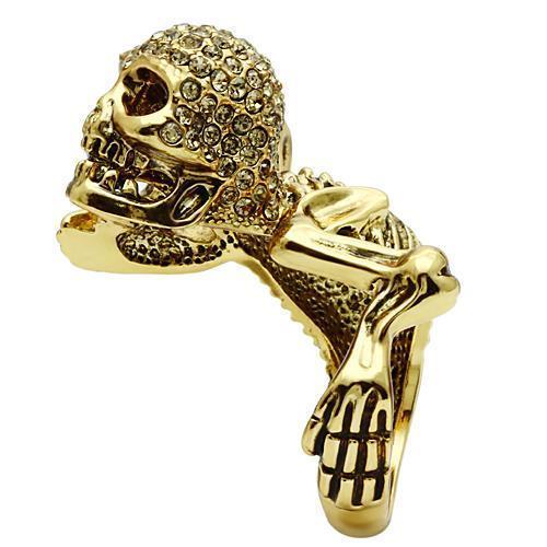 3W020 - Gold White Metal Skull Ring with Top Grade Crystal in Citrine