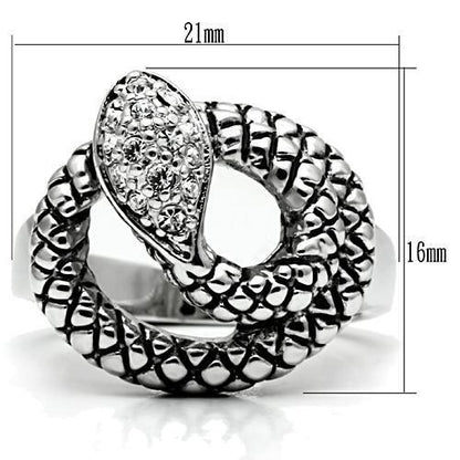3W183 - Rhodium Brass Snake Ring with Top Grade Crystal in Clear