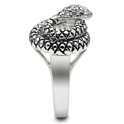 3W183 - Rhodium Brass Snake Ring with Top Grade Crystal in Clear