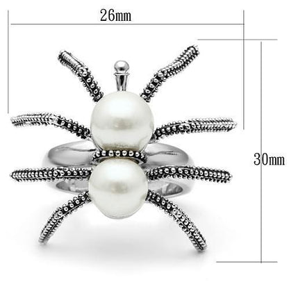 3W226 - Rhodium Brass Spider Ring with Synthetic Pearl in White