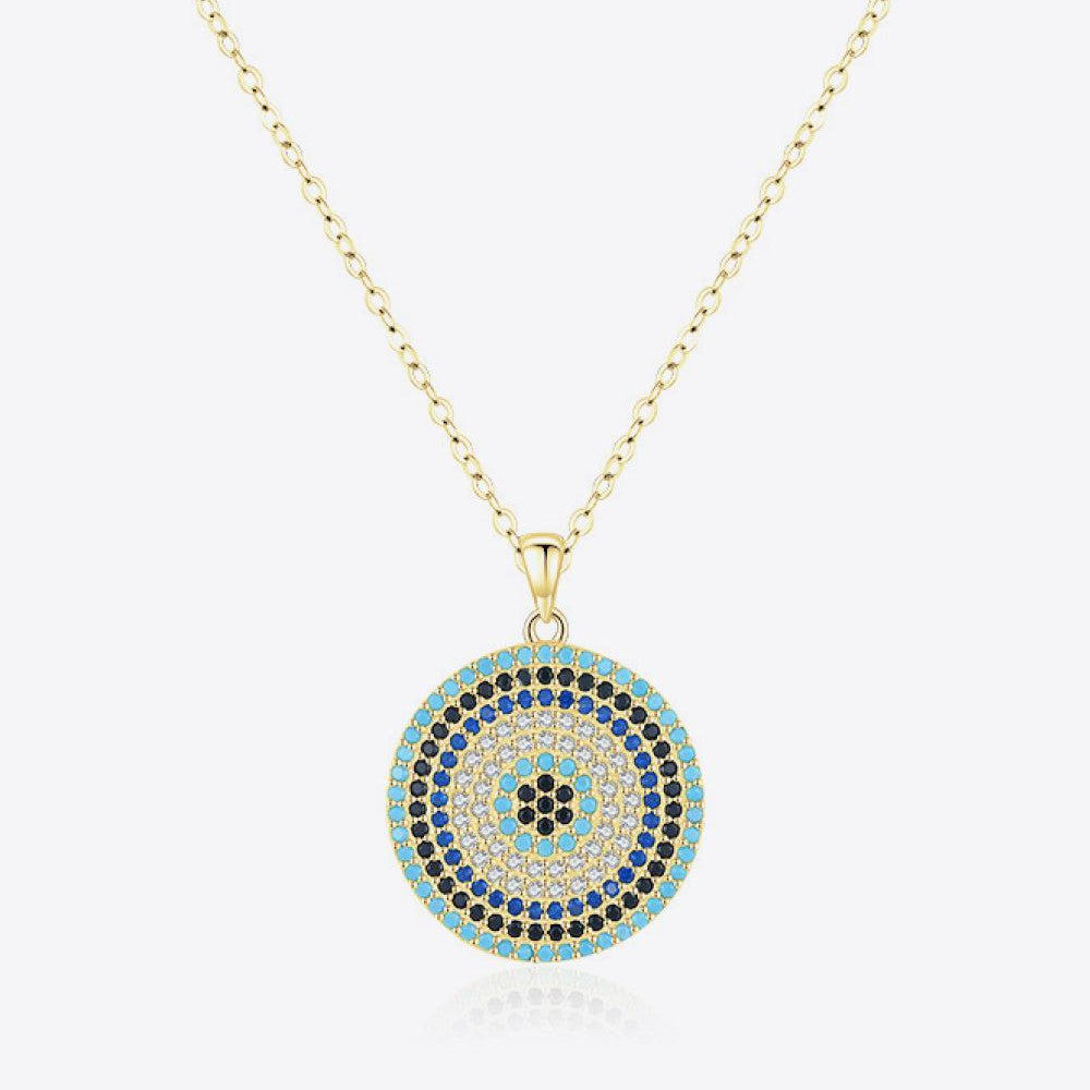925 Sterling Silver Round Shape Artificial Turquoise Pendant Necklace