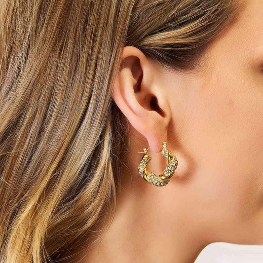 Adored Rhinestone Twist Detail Hoop Earrings