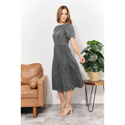 And The Why Full Size Washed Chambray Midi Dress