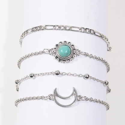 Artilady New Bohemian Black Rope Chain Bracelet Set For Women aircraft Shell Moon Heart crystal Charm Bangle Boho Jewelry