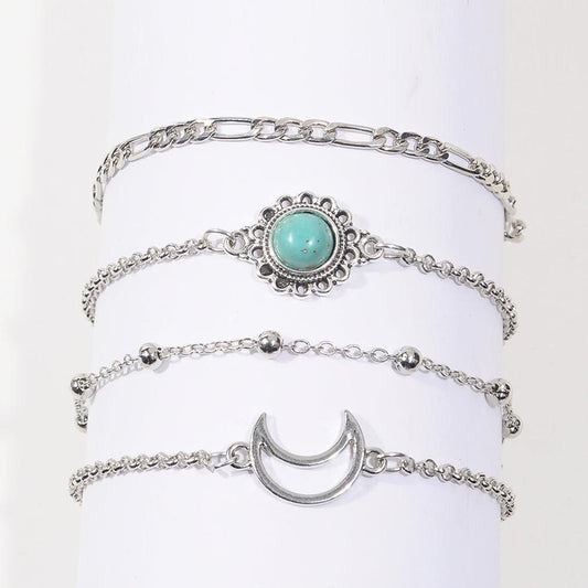 Artilady New Bohemian Black Rope Chain Bracelet Set For Women aircraft Shell Moon Heart crystal Charm Bangle Boho Jewelry