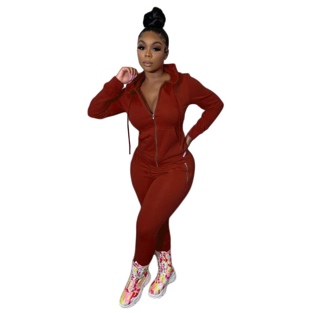 Sexy Lady 2 PCS Plus Size Outfits Tracksuit Rib Long Sleeve Tops