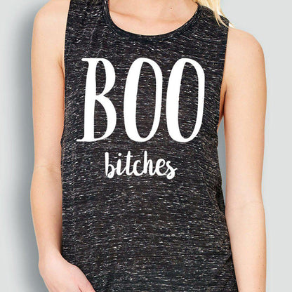 BOO B*tches Halloween Black Marble Muscle Tank Top