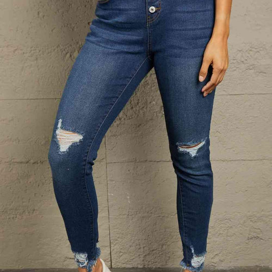 Baeful Distressed Button Fly Skinny Jeans