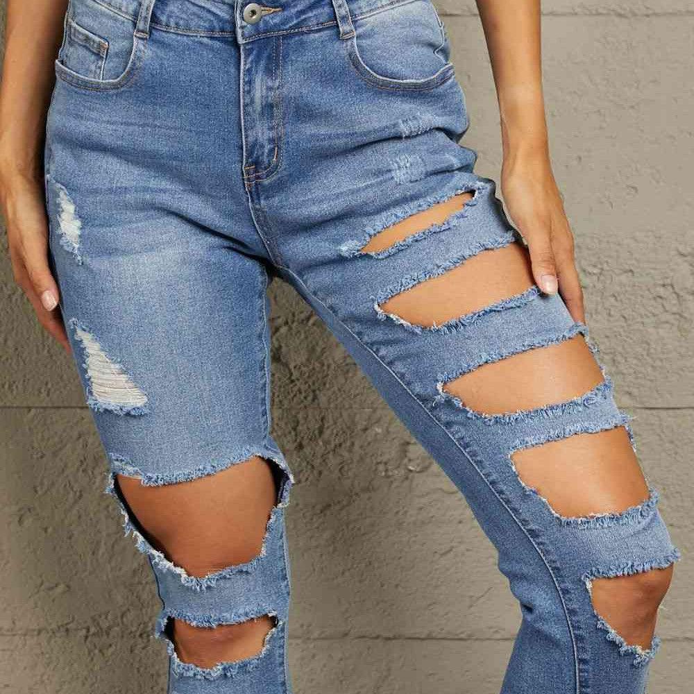 Baeful Distressed Raw Hem Skinny Jeans