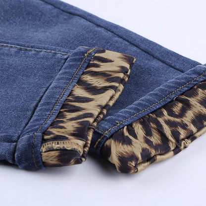 Baeful Leopard Patchwork Distressed Jeans