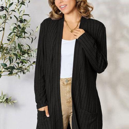 Basic Bae Full Size Ribbed Open Front Cardigan with Pockets