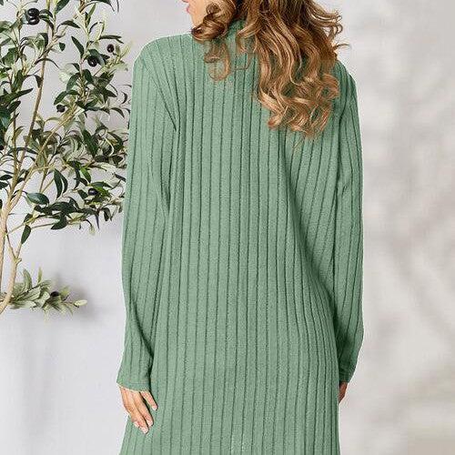 Basic Bae Full Size Ribbed Open Front Cardigan with Pockets