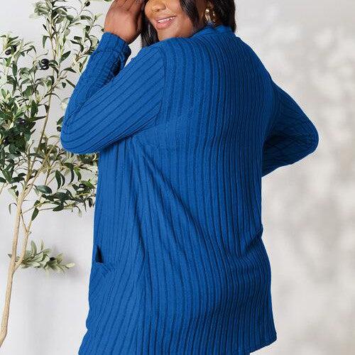 Basic Bae Full Size Ribbed Open Front Cardigan with Pockets