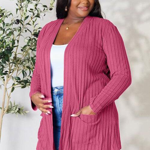 Basic Bae Full Size Ribbed Open Front Cardigan with Pockets