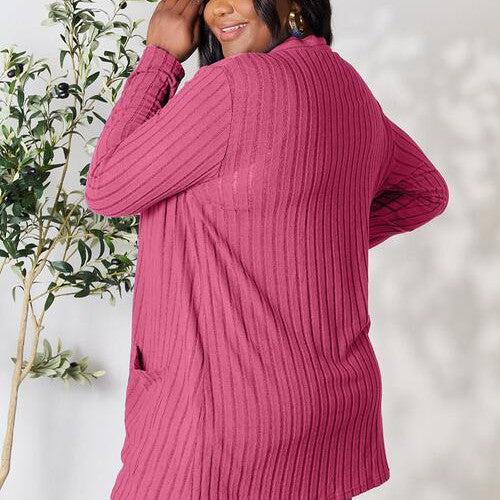 Basic Bae Full Size Ribbed Open Front Cardigan with Pockets