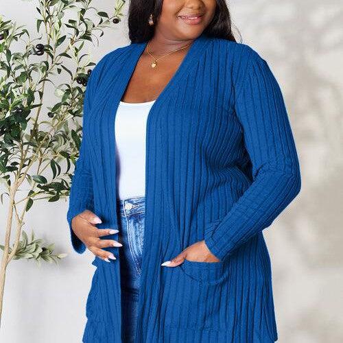 Basic Bae Full Size Ribbed Open Front Cardigan with Pockets