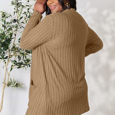 Basic Bae Full Size Ribbed Open Front Cardigan with Pockets